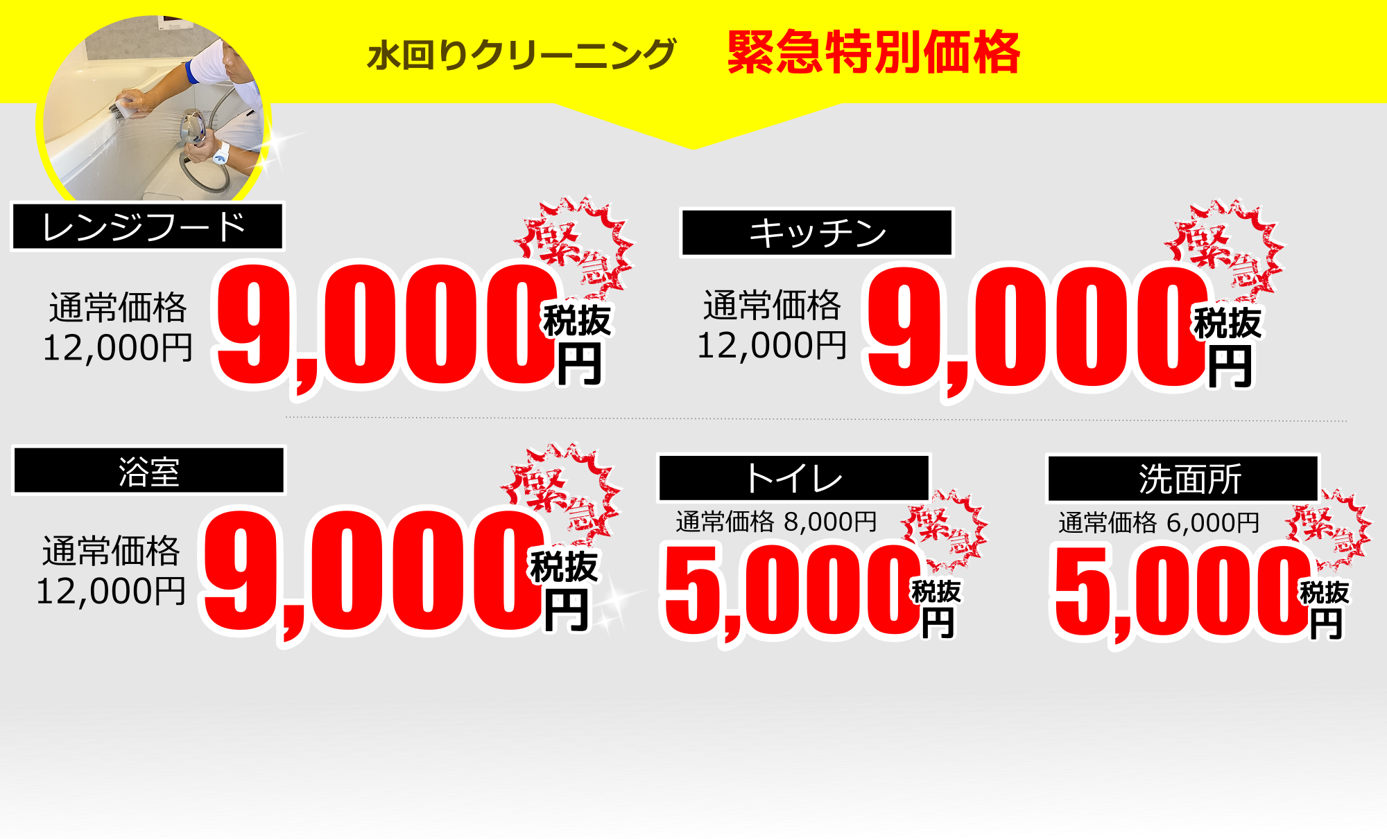 水回りクリーニング緊急特別価格